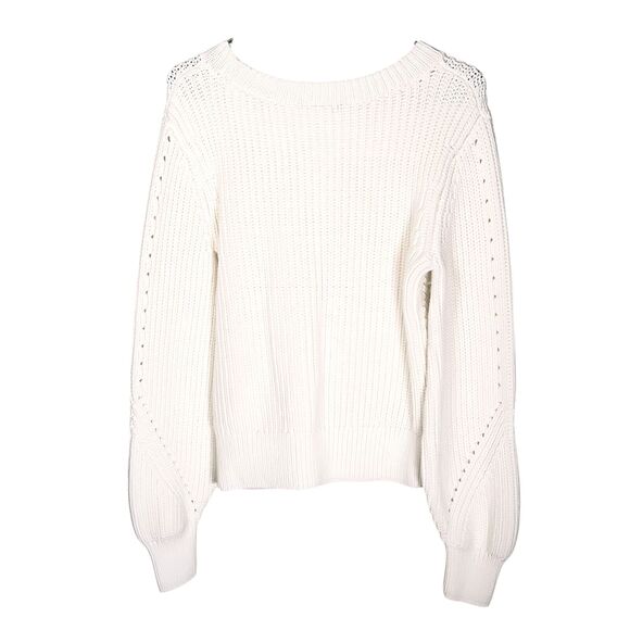 H&M Women's Sweater Ivory Rib Open Knit Top Stretch Blouse Pullover Size Small - Picture 2 of 8